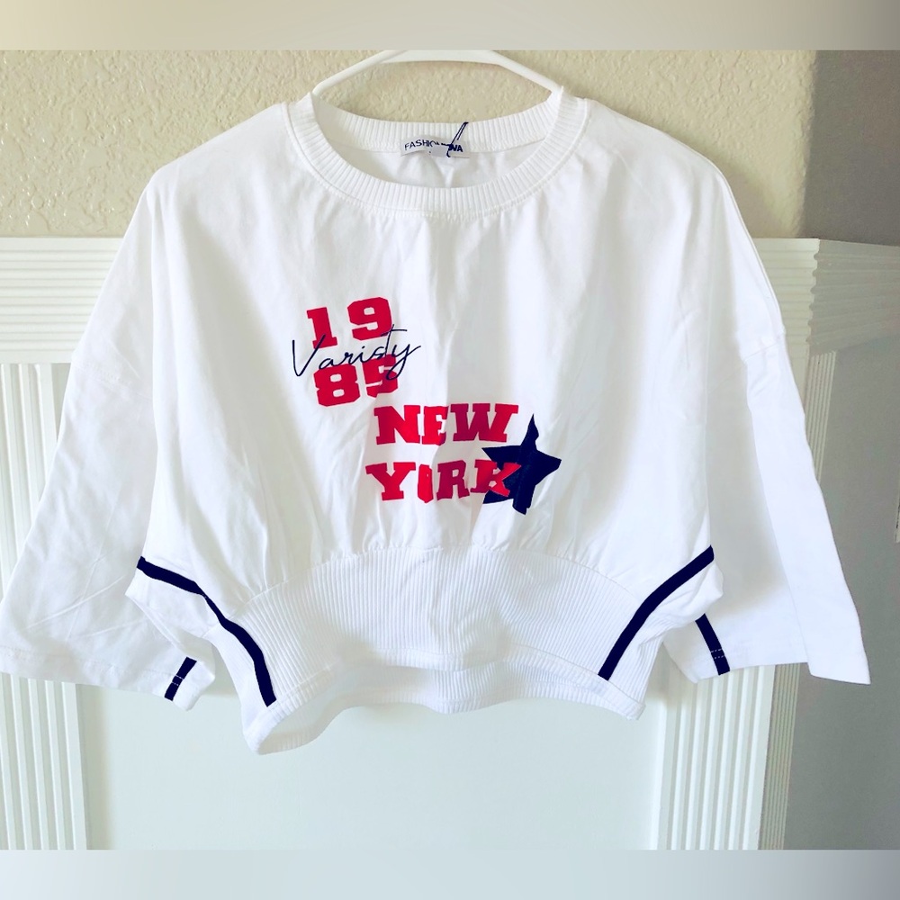 Varsity crop top white and Red ❤️🤍